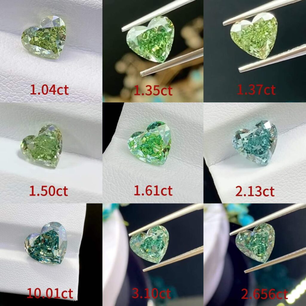 Fancy color lab grown diamonds in green