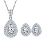 O96G (T93G) Pear-Shaped Halo Pendant & Stud Earrings - 2