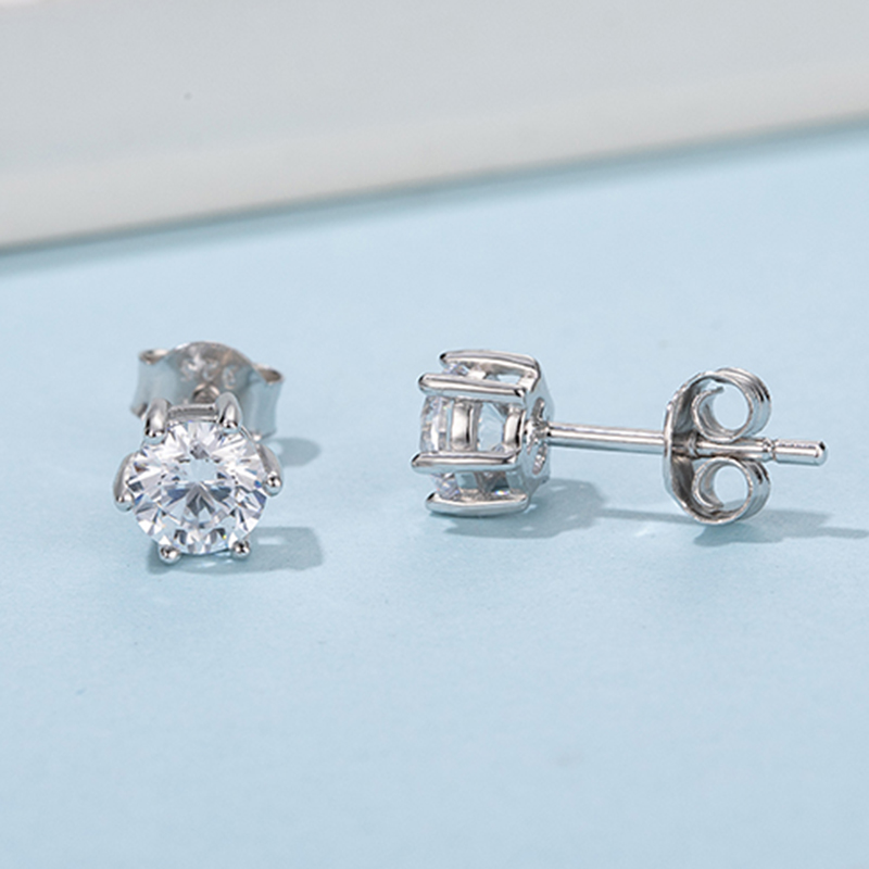 S03C (O03A) 6-Prong Round Stud Earrings