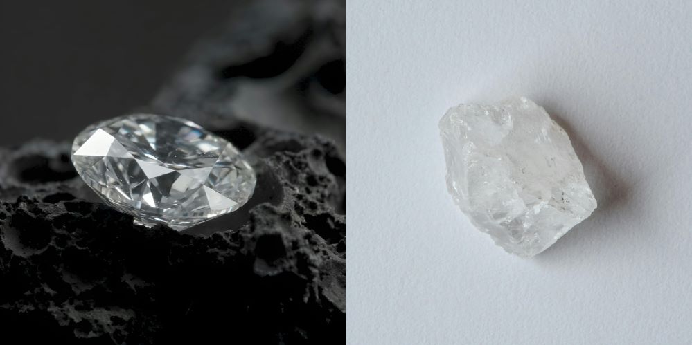 Lab grown diamond vs natural diamond comparison showing differences in price, appearance, and origin